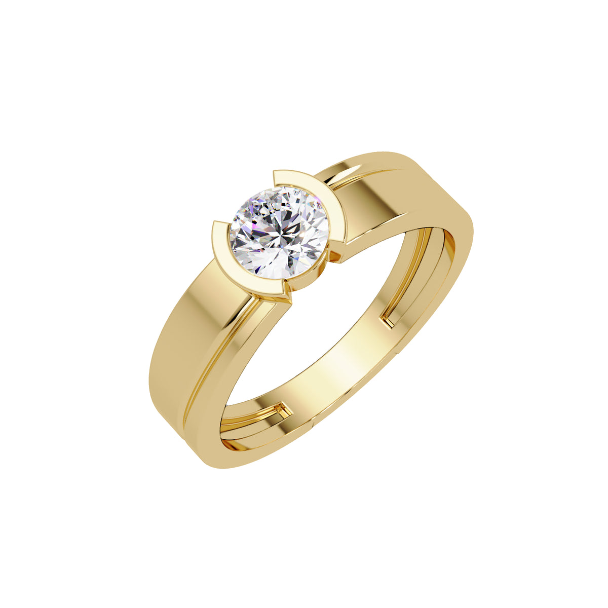 Lab Grown Diamond 0.50 CTW Round Half Bezel Solitaire Ring- Sterling Silver