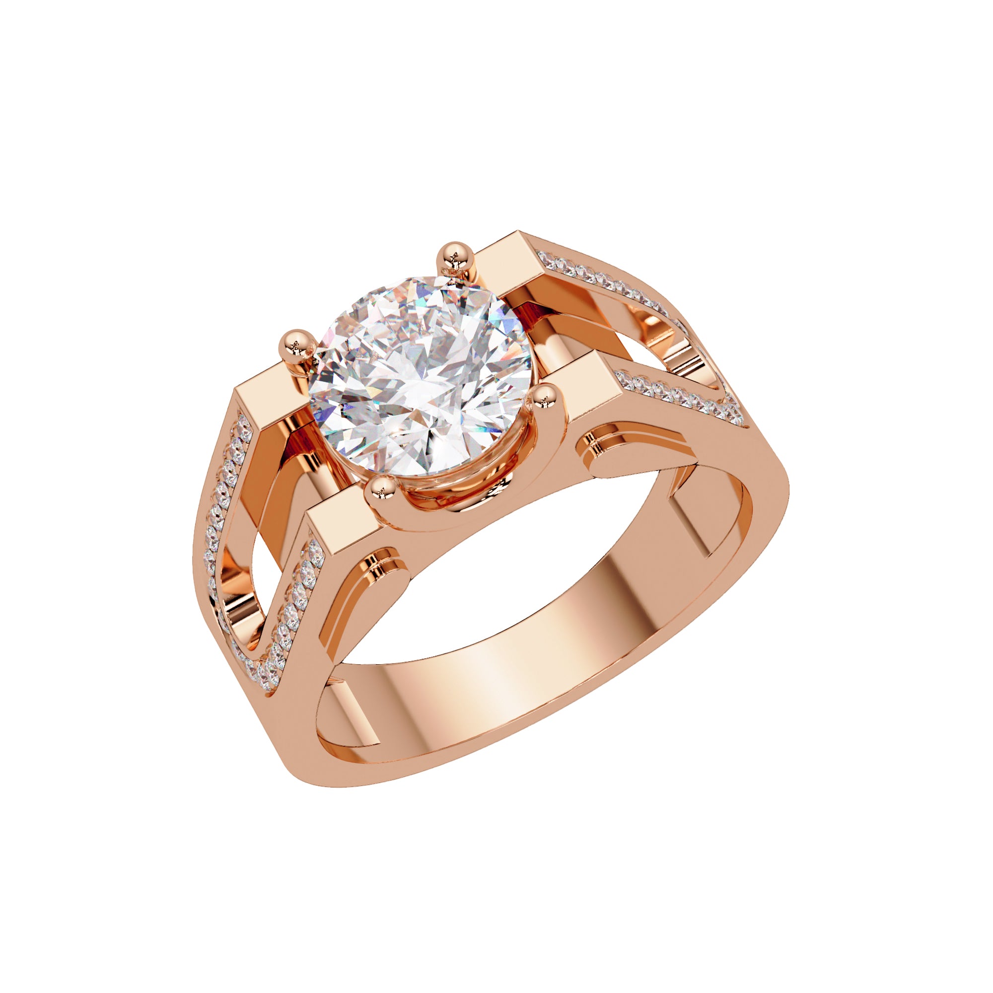 Lab Grown Diamond 1.75 CTW Round Split Shank Men's Ring- Sterling Silver
