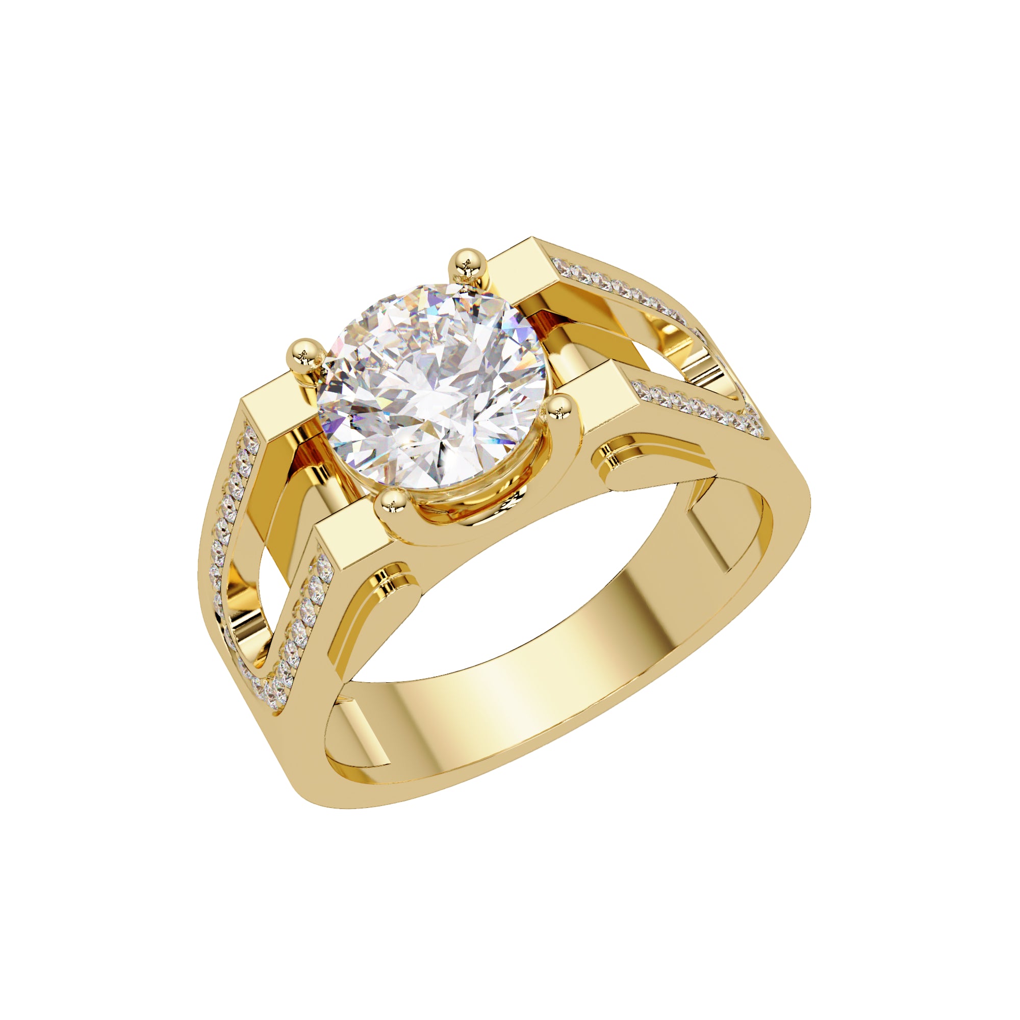 Lab Grown Diamond 1.75 CTW Round Split Shank Men's Ring- Sterling Silver