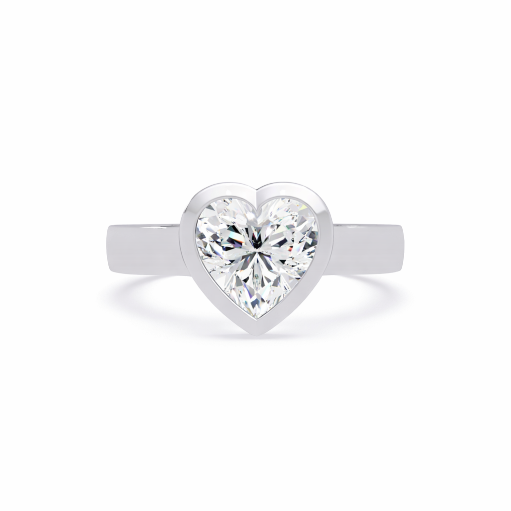 Lab Grown Diamond 1.85 CTW Heart Bezel Set Solitaire Ring- Sterling Silver