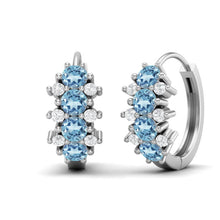 Load image into Gallery viewer, Aquamarine Double Row Huggie Hoop Earrings – Sterling Silver
