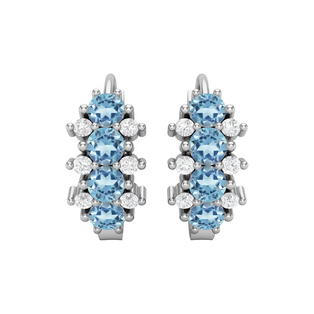 Aquamarine Double Row Huggie Hoop Earrings – Sterling Silver