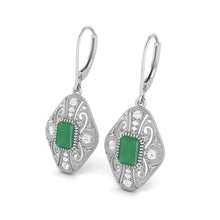 Load image into Gallery viewer, Green Onyx Filigree Dangle Earrings - Sterling Silver
