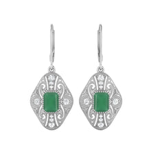 Load image into Gallery viewer, Green Onyx Filigree Dangle Earrings - Sterling Silver
