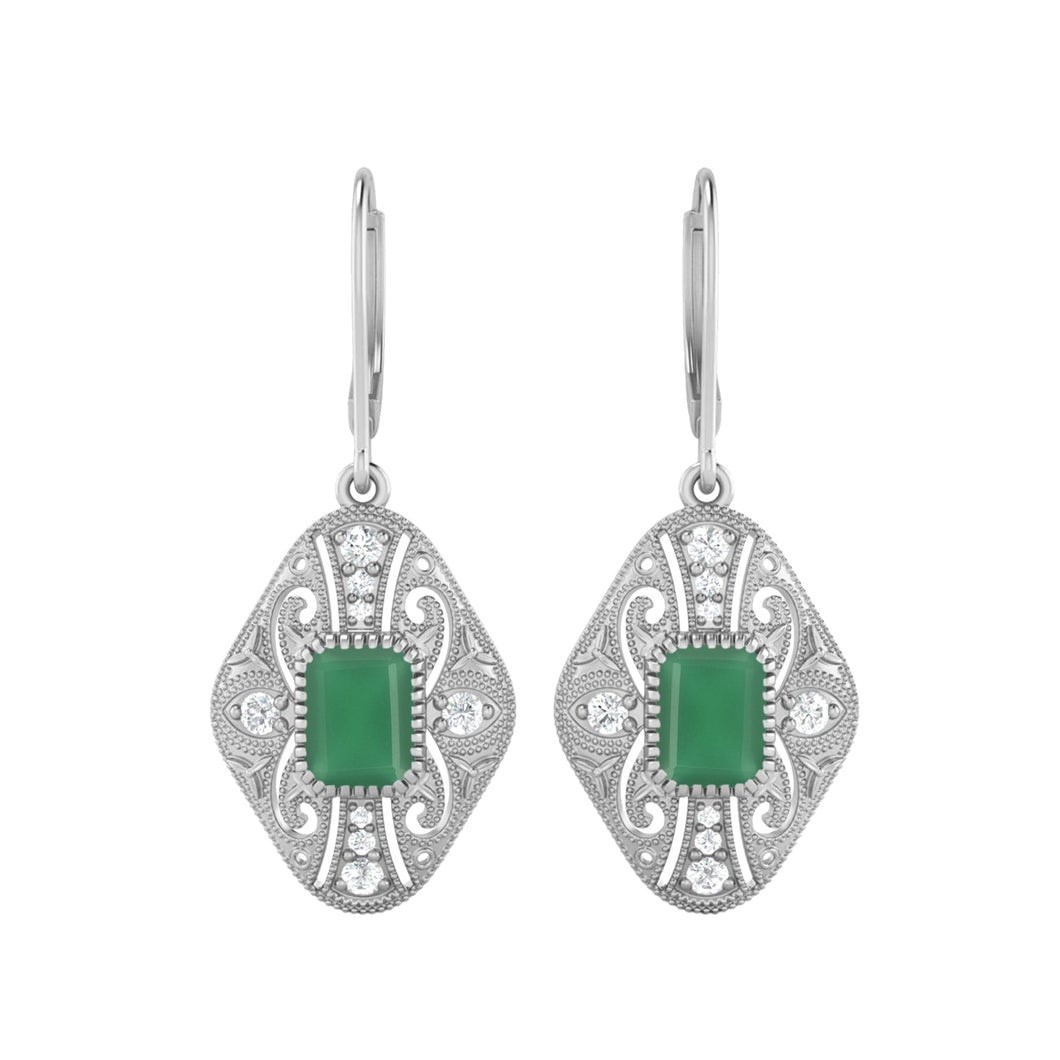 Green Onyx Filigree Dangle Earrings - Sterling Silver