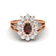 Load image into Gallery viewer, Garnet Flower Halo Floral Ring – Sterling Silver
