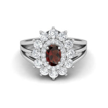 Load image into Gallery viewer, Garnet Flower Halo Floral Ring – Sterling Silver
