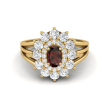 Load image into Gallery viewer, Garnet Flower Halo Floral Ring – Sterling Silver

