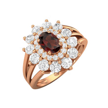 Load image into Gallery viewer, Garnet Flower Halo Floral Ring – Sterling Silver
