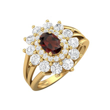 Load image into Gallery viewer, Garnet Flower Halo Floral Ring – Sterling Silver
