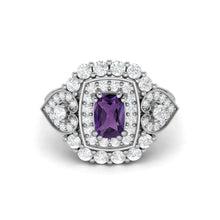 Load image into Gallery viewer, Amethyst Vintage Halo Scroll Design Ring – Sterling Silver
