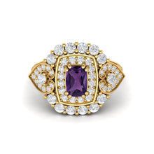 Load image into Gallery viewer, Amethyst Vintage Halo Scroll Design Ring – Sterling Silver
