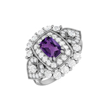 Load image into Gallery viewer, Amethyst Vintage Halo Scroll Design Ring – Sterling Silver
