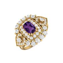 Load image into Gallery viewer, Amethyst Vintage Halo Scroll Design Ring – Sterling Silver
