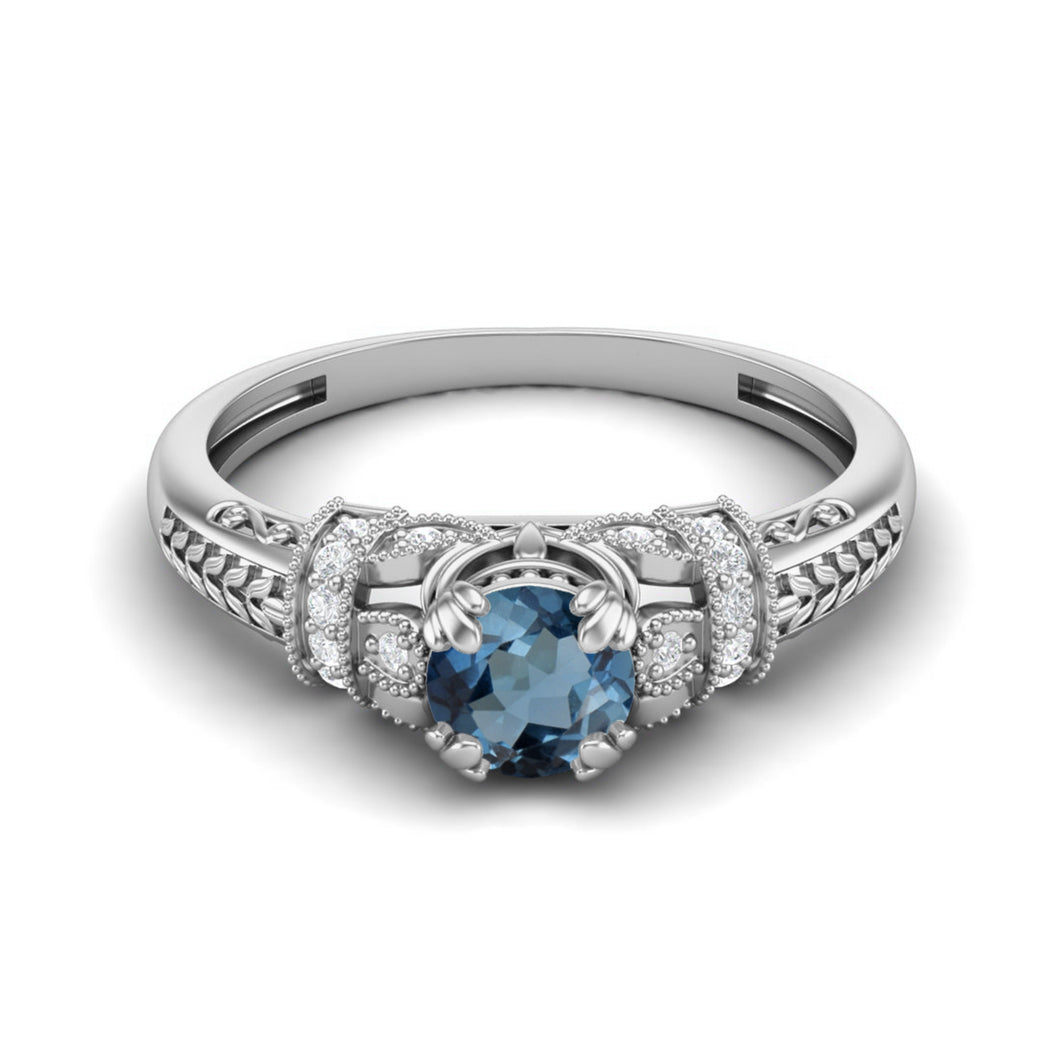 London Blue Topaz Intricate Vintage Design Ring – Sterling Silver