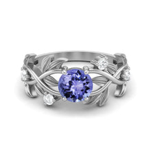 Load image into Gallery viewer, Tanzanite Nature-Inspired Leaf Band Ring – Sterling Silver
