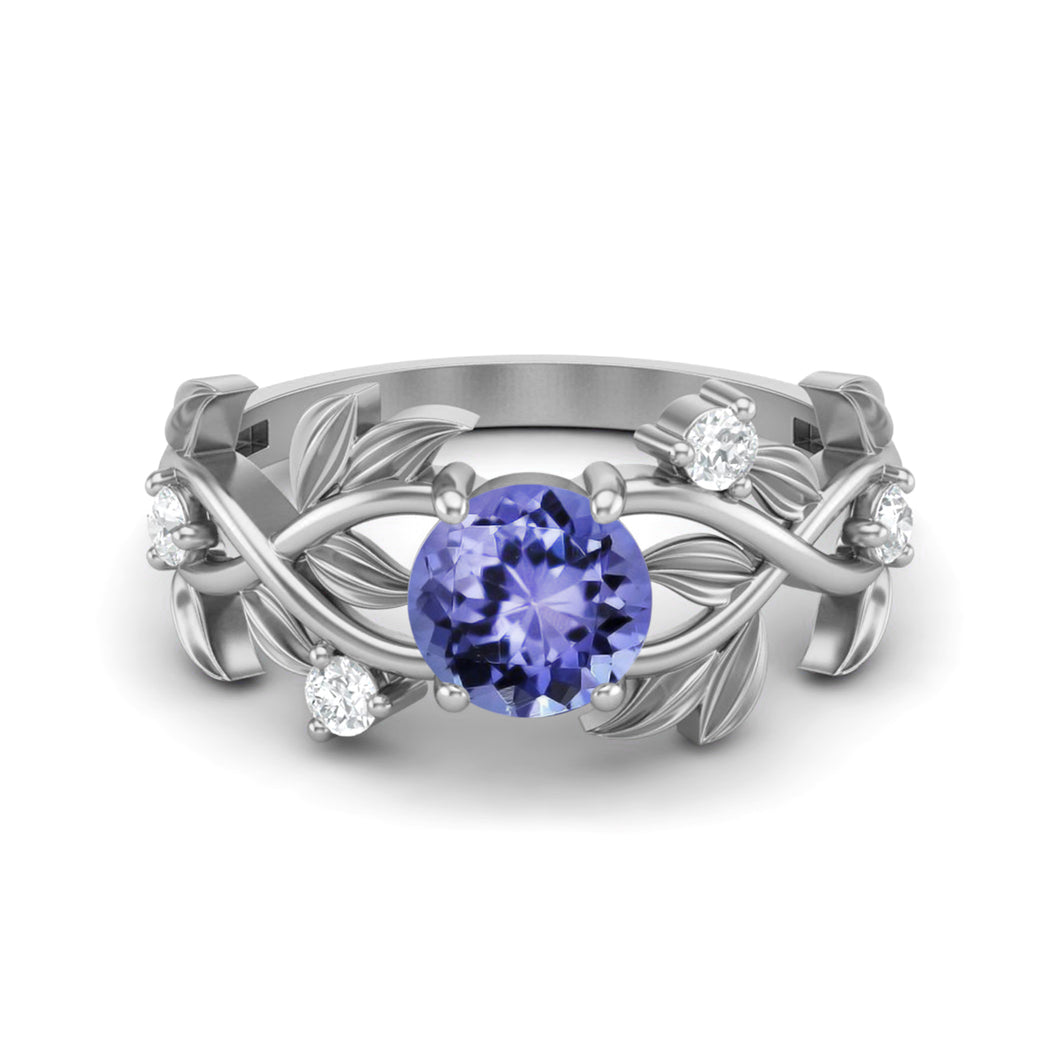 Tanzanite Nature-Inspired Leaf Band Ring – Sterling Silver
