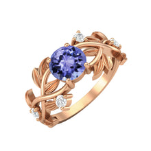 Load image into Gallery viewer, Tanzanite Nature-Inspired Leaf Band Ring – Sterling Silver

