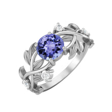 Load image into Gallery viewer, Tanzanite Nature-Inspired Leaf Band Ring – Sterling Silver
