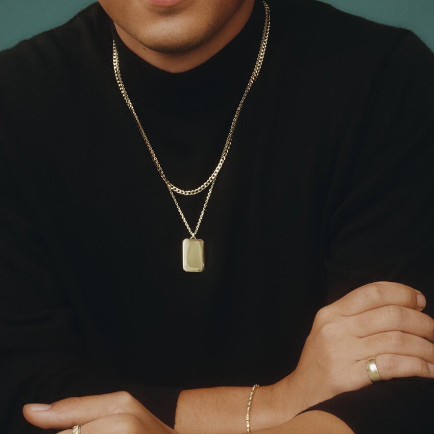 Homme Engravable Tag Pendant                          in 14K Yellow Gold