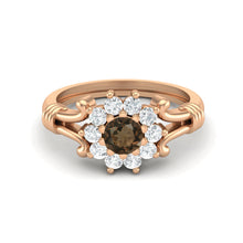 Load image into Gallery viewer, Smoky Quartz Floral Halo Design Ring – Sterling Silver
