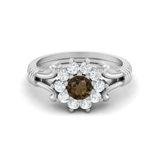 Load image into Gallery viewer, Smoky Quartz Floral Halo Design Ring – Sterling Silver
