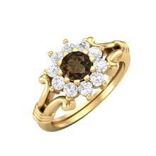 Load image into Gallery viewer, Smoky Quartz Floral Halo Design Ring – Sterling Silver
