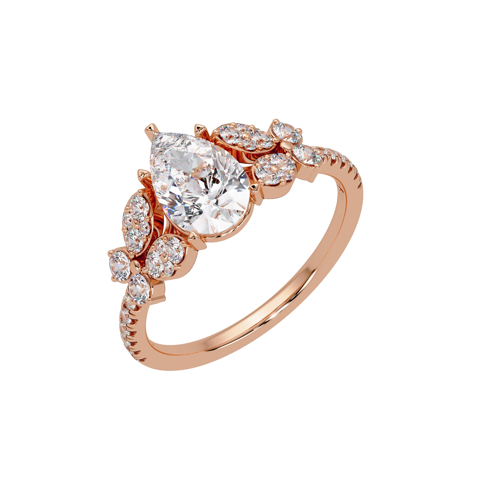 Lab Grown Diamond 1.50 CTW Pear Floral Halo Ring- Sterling Silver