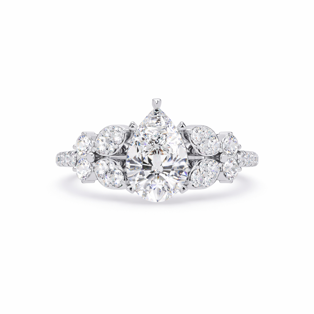 Lab Grown Diamond 1.50 CTW Pear Floral Halo Ring- Sterling Silver