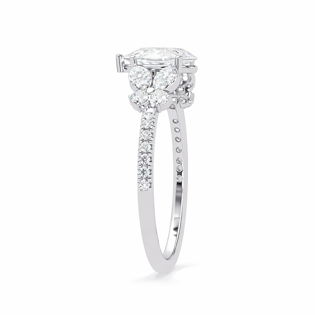 Lab Grown Diamond 1.50 CTW Pear Floral Halo Ring- Sterling Silver