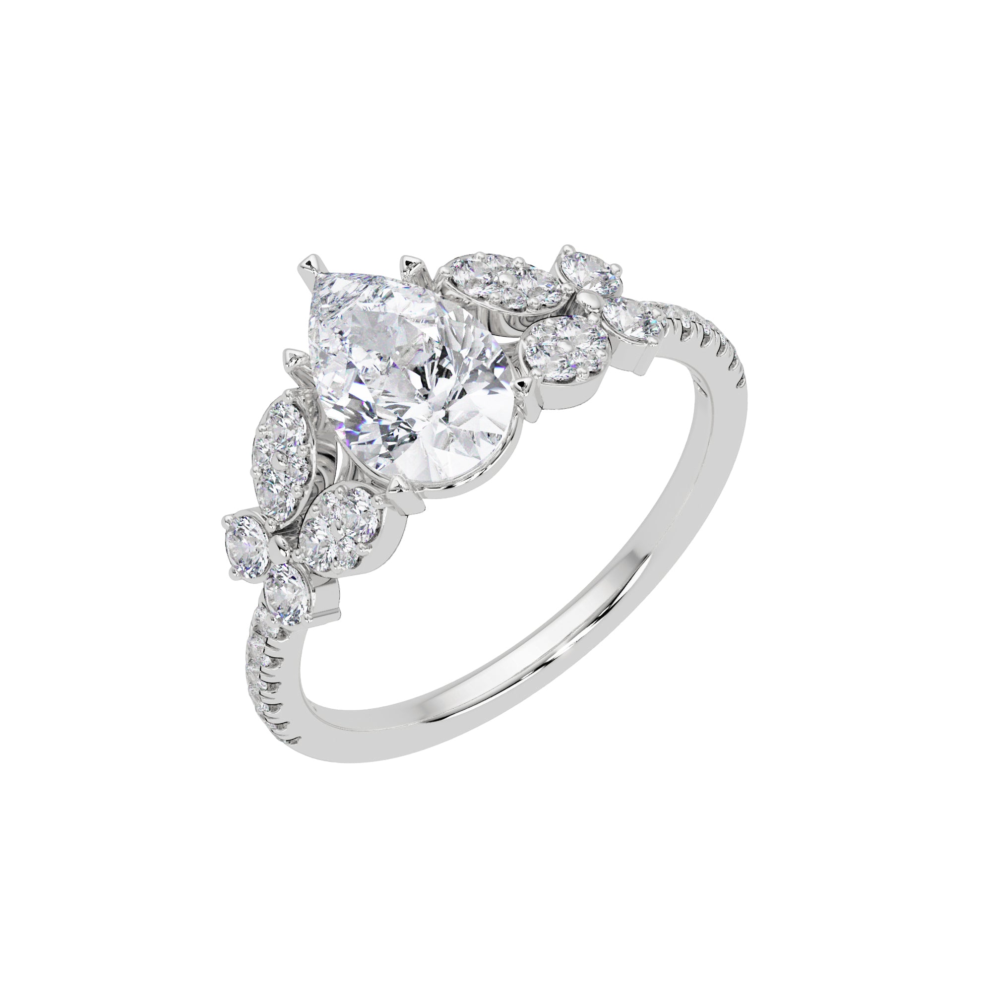 Lab Grown Diamond 1.50 CTW Pear Floral Halo Ring- Sterling Silver