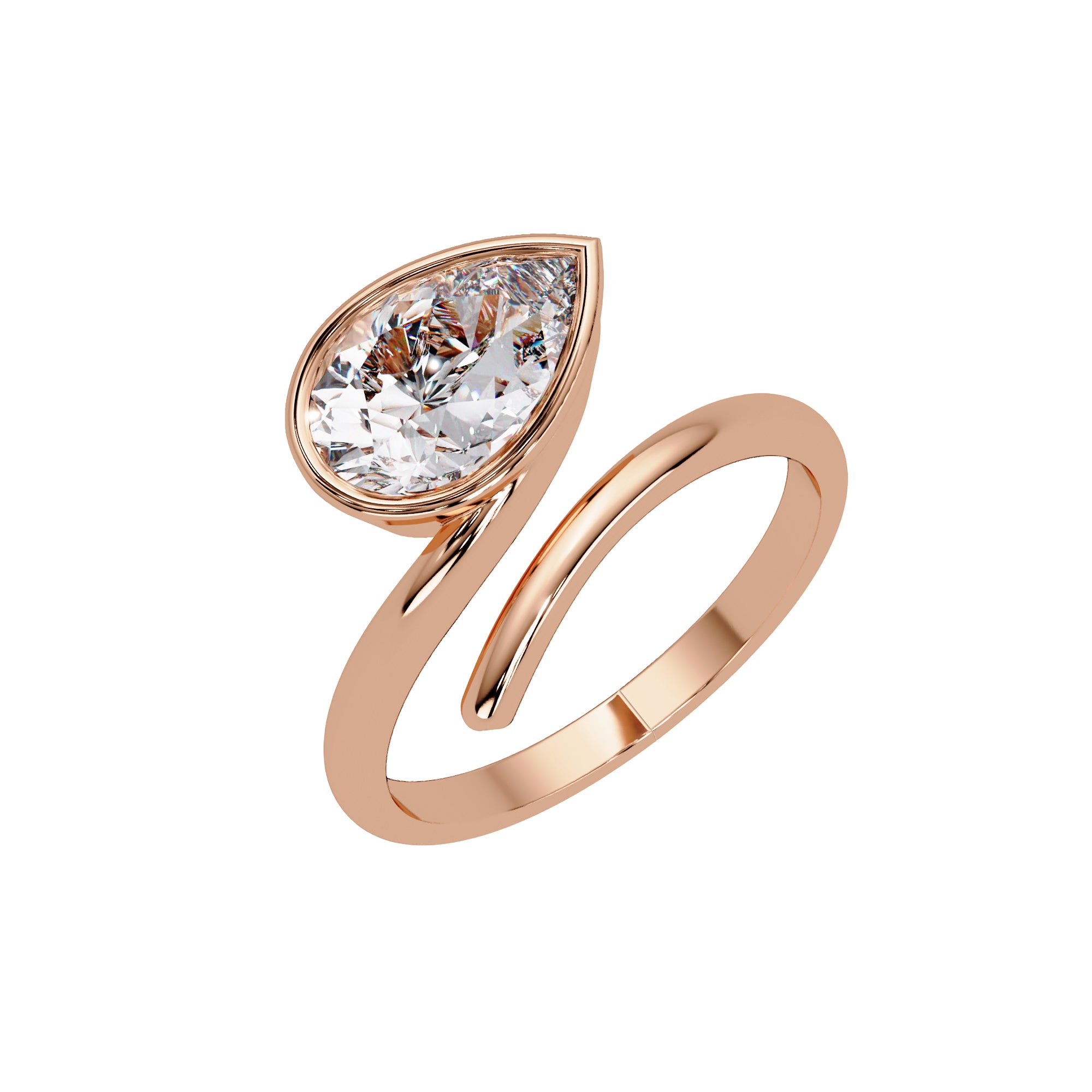 Lab Grown Diamond 1.50 CTW Pear Bezel Set Bypass Ring- Sterling Silver