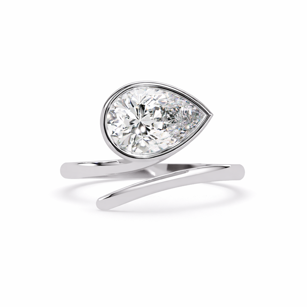 Lab Grown Diamond 1.50 CTW Pear Bezel Set Bypass Ring- Sterling Silver