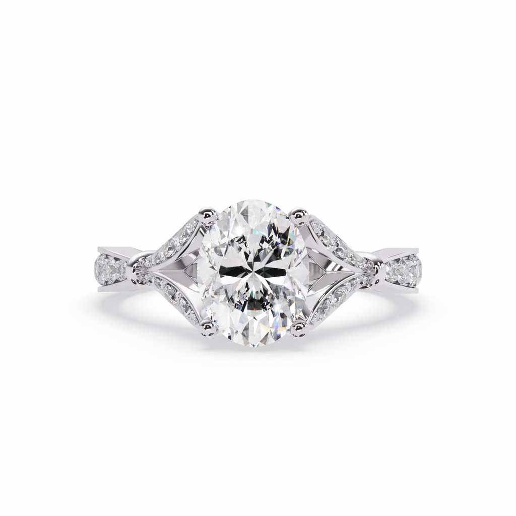 Lab Grown Diamond 2.50 CTW Oval Floral Halo Design Ring- Sterling Silver