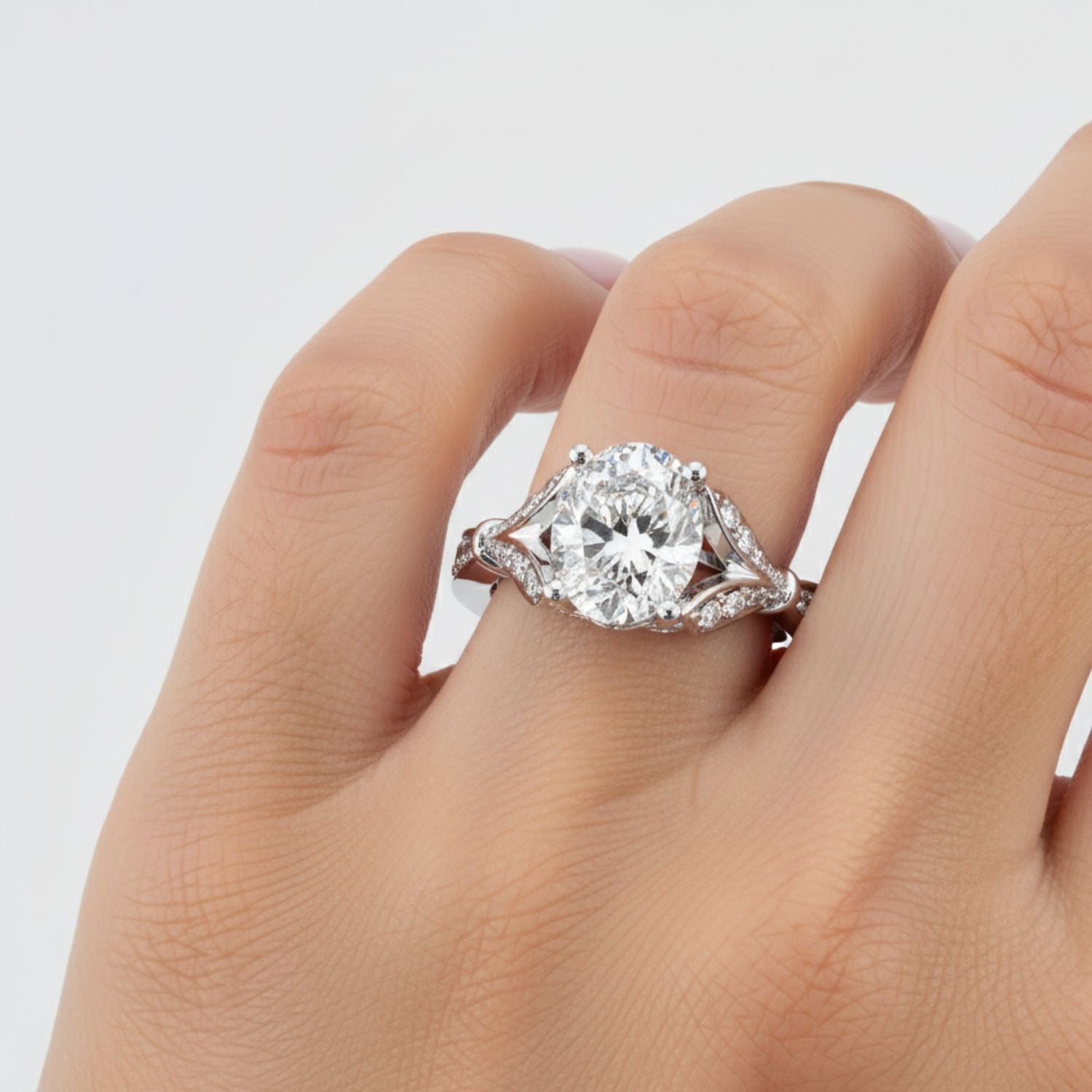 Lab Grown Diamond 2.50 CTW Oval Floral Halo Design Ring- Sterling Silver
