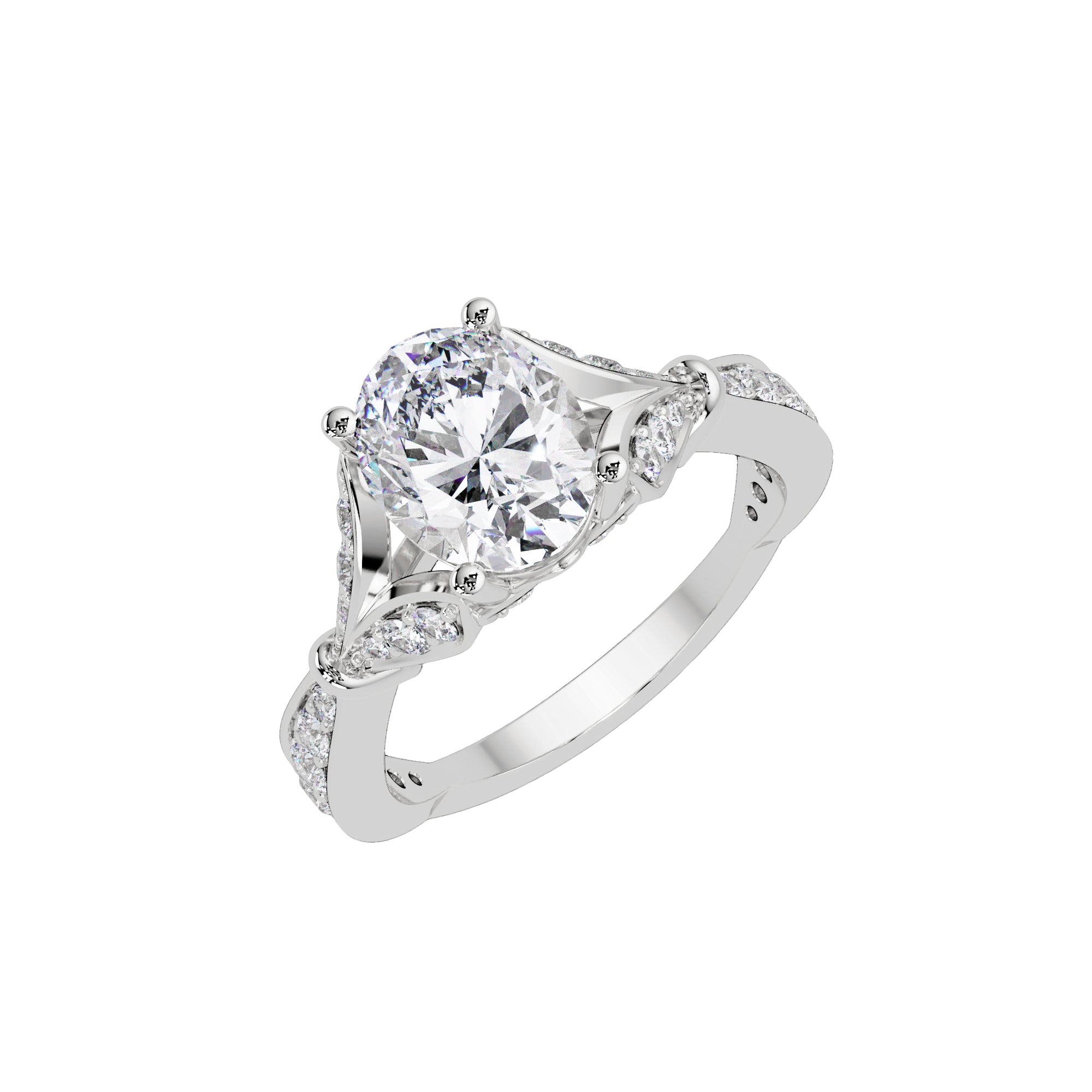 Lab Grown Diamond 2.50 CTW Oval Floral Halo Design Ring- Sterling Silver
