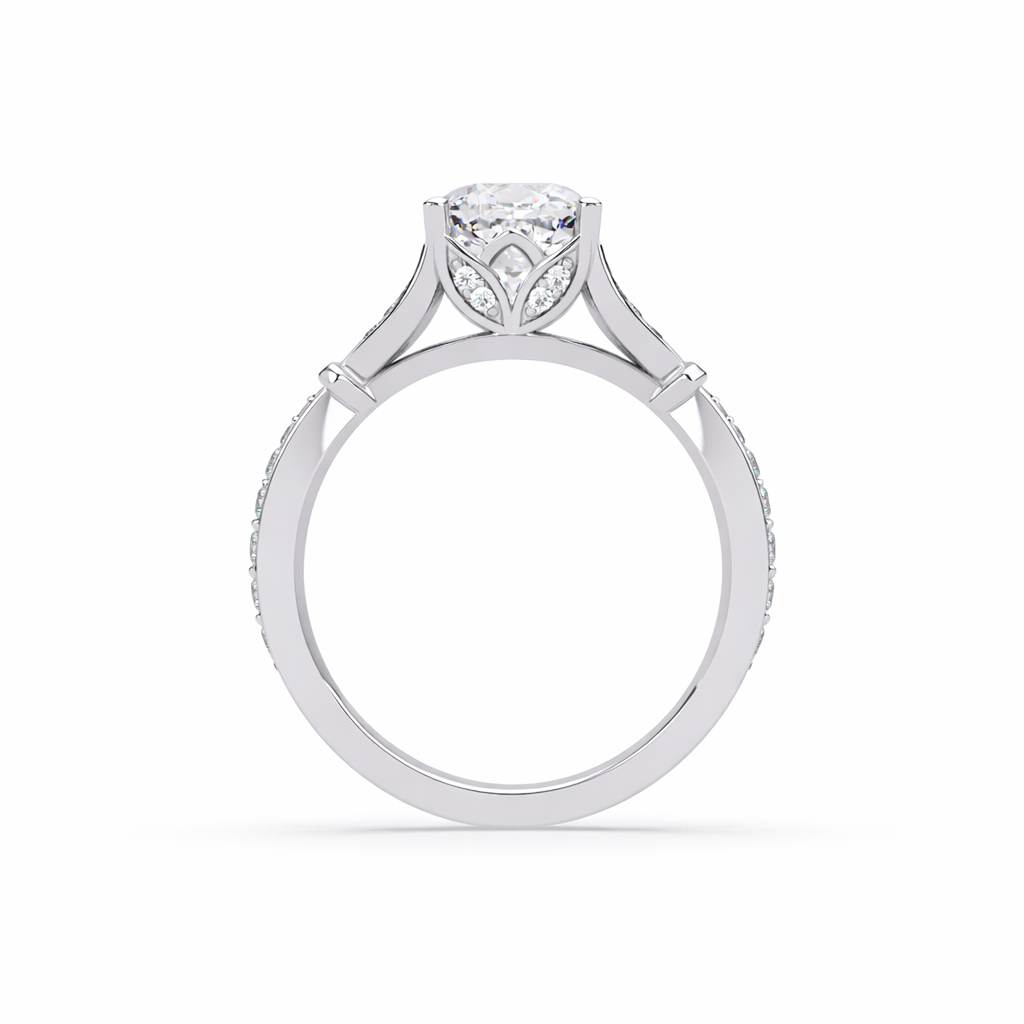 Lab Grown Diamond 1.60 CTW Cushion Vintage Inspired Leaf Design Ring- Sterling Silver
