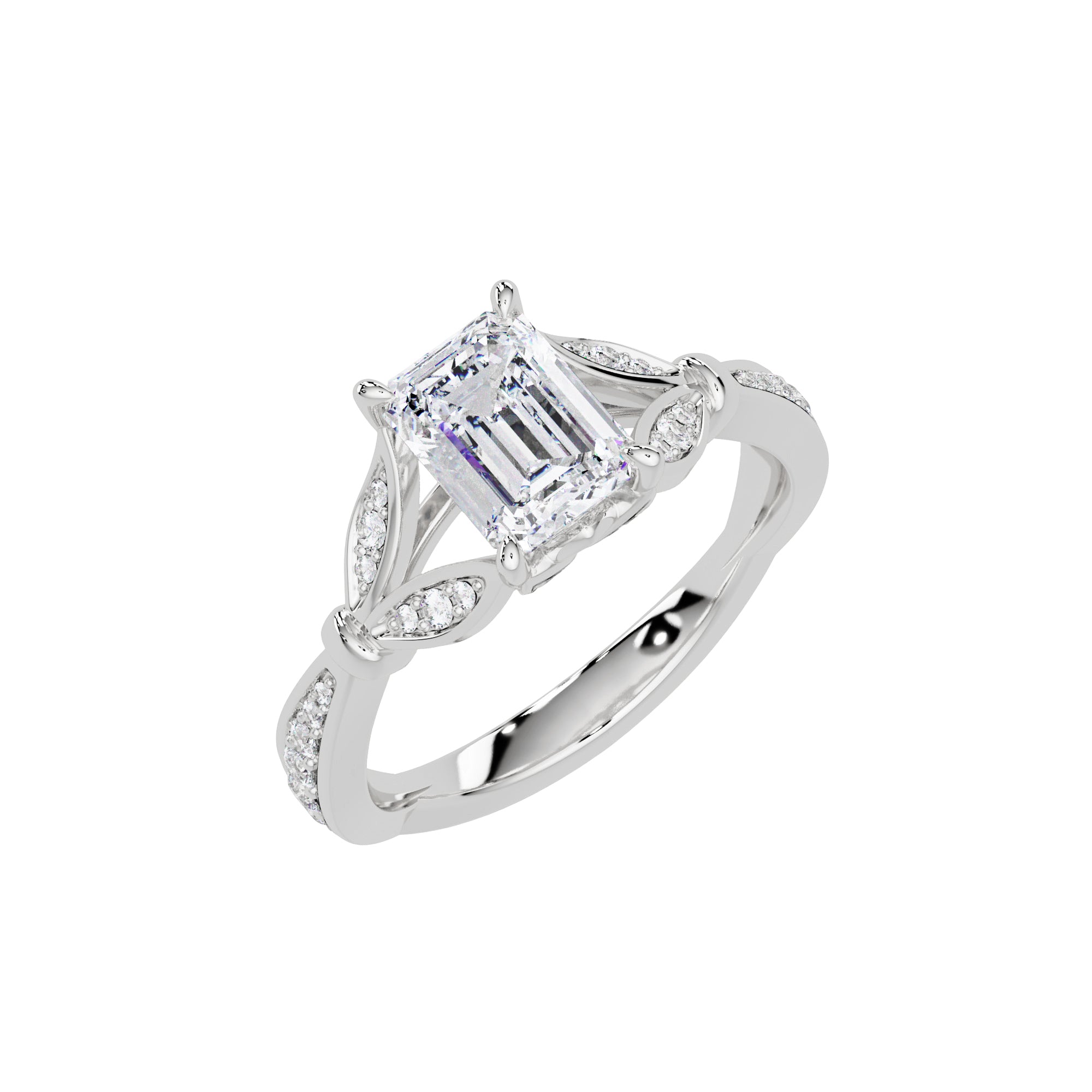 Lab Grown Diamond 1.60 CTW Octagon Vintage Inspired Leaf Design Ring- Sterling Silver