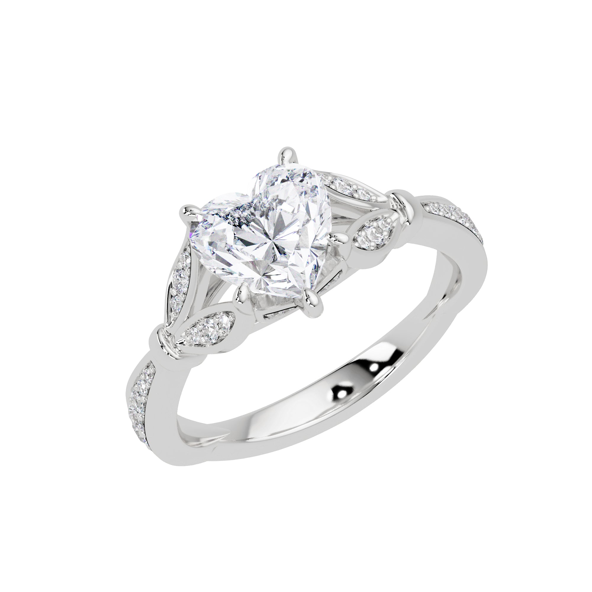 Lab Grown Diamond 1.70 CTW Heart Vintage Inspired Leaf Design Ring- Sterling Silver