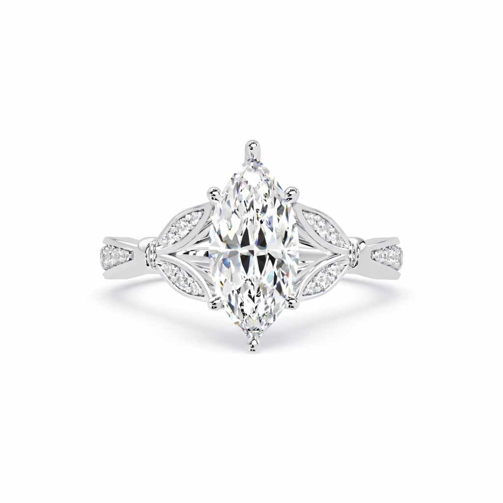 Lab Grown Diamond 1.70 CTW Marquise Vintage Leaf Accents Ring- Sterling Silver