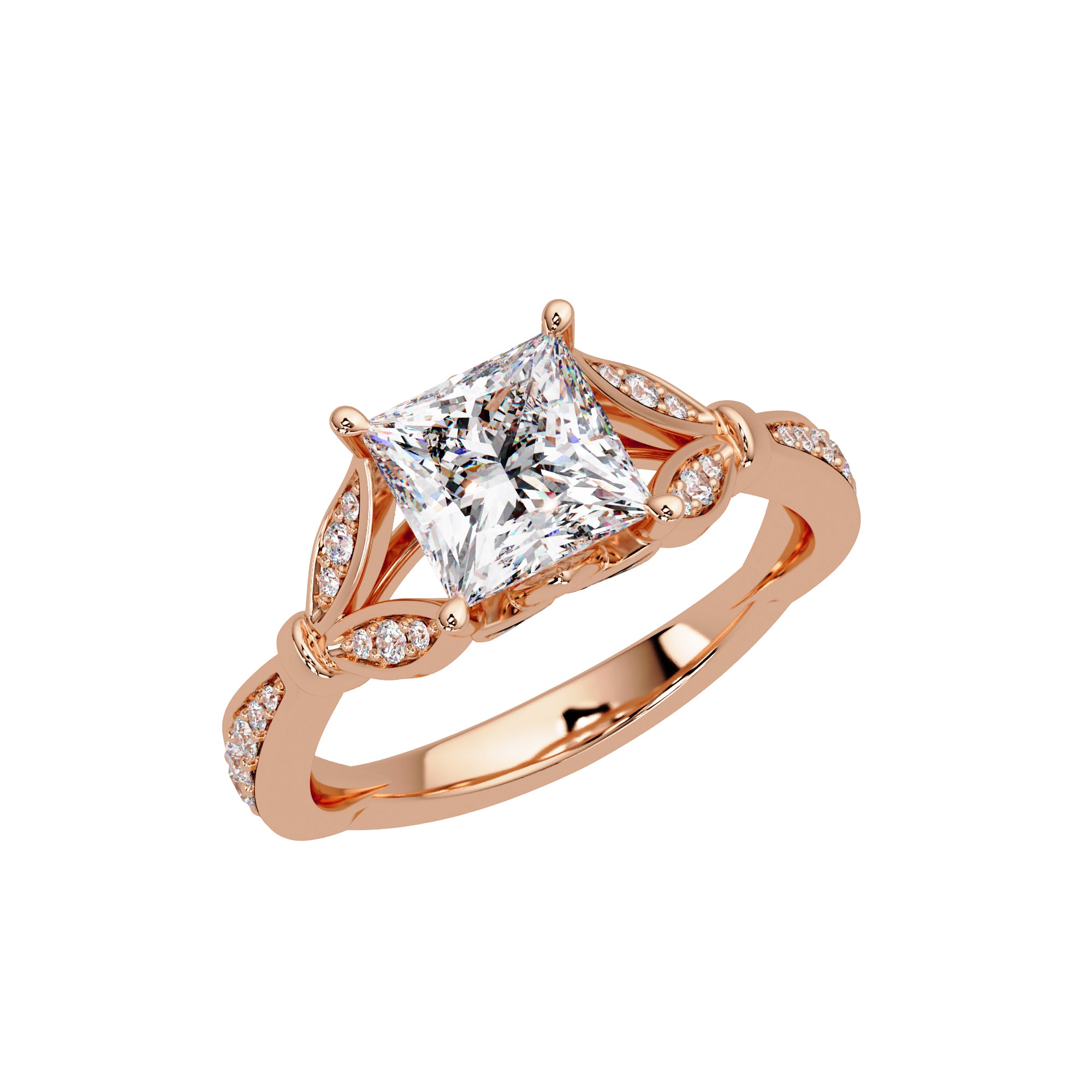 Lab Grown Diamond 1.75 CTW Princess Cut Twisted Leaf Accent Ring- Sterling Silver