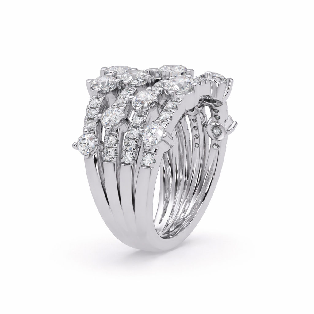 Lab Grown Diamond 1.79 CTW Round Multi-Row Cluster Ring- Sterling Silver