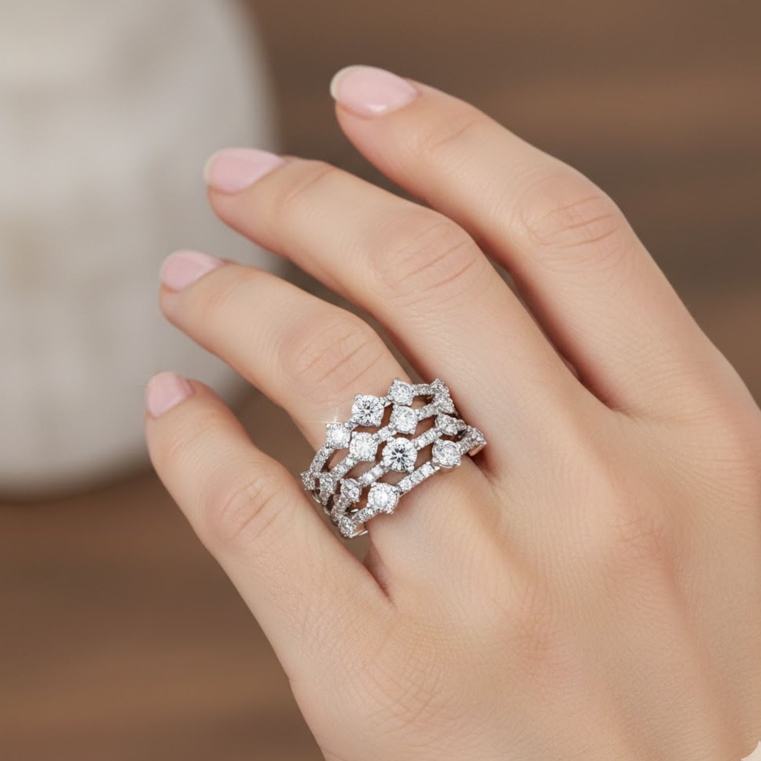 Lab Grown Diamond 1.79 CTW Round Multi-Row Cluster Ring- Sterling Silver