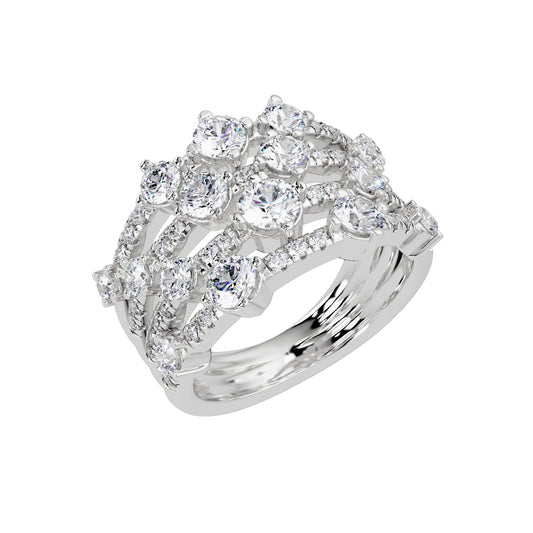Lab Grown Diamond 1.79 CTW Round Multi-Row Cluster Ring- Sterling Silver