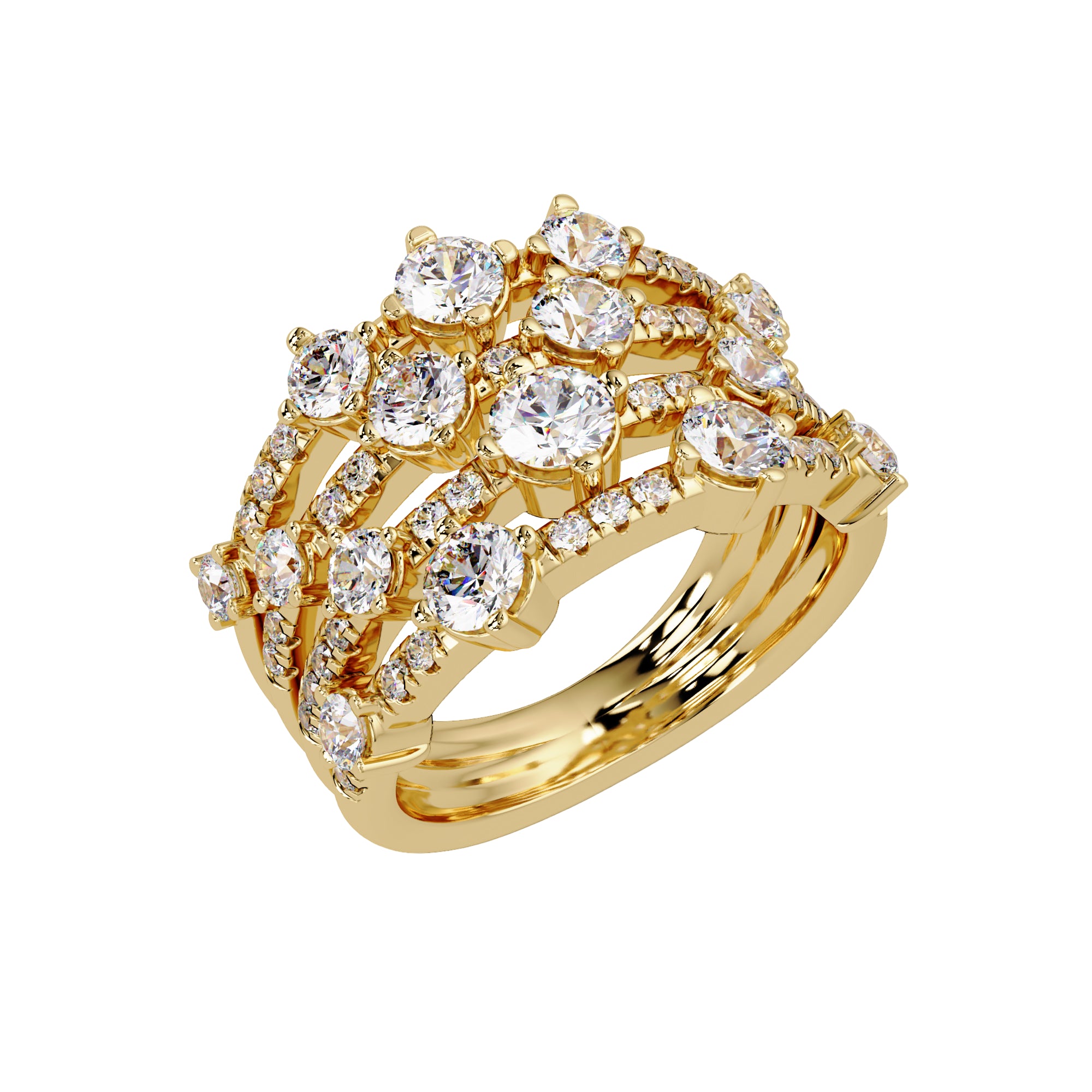 Lab Grown Diamond 1.79 CTW Round Multi-Row Cluster Ring- Sterling Silver