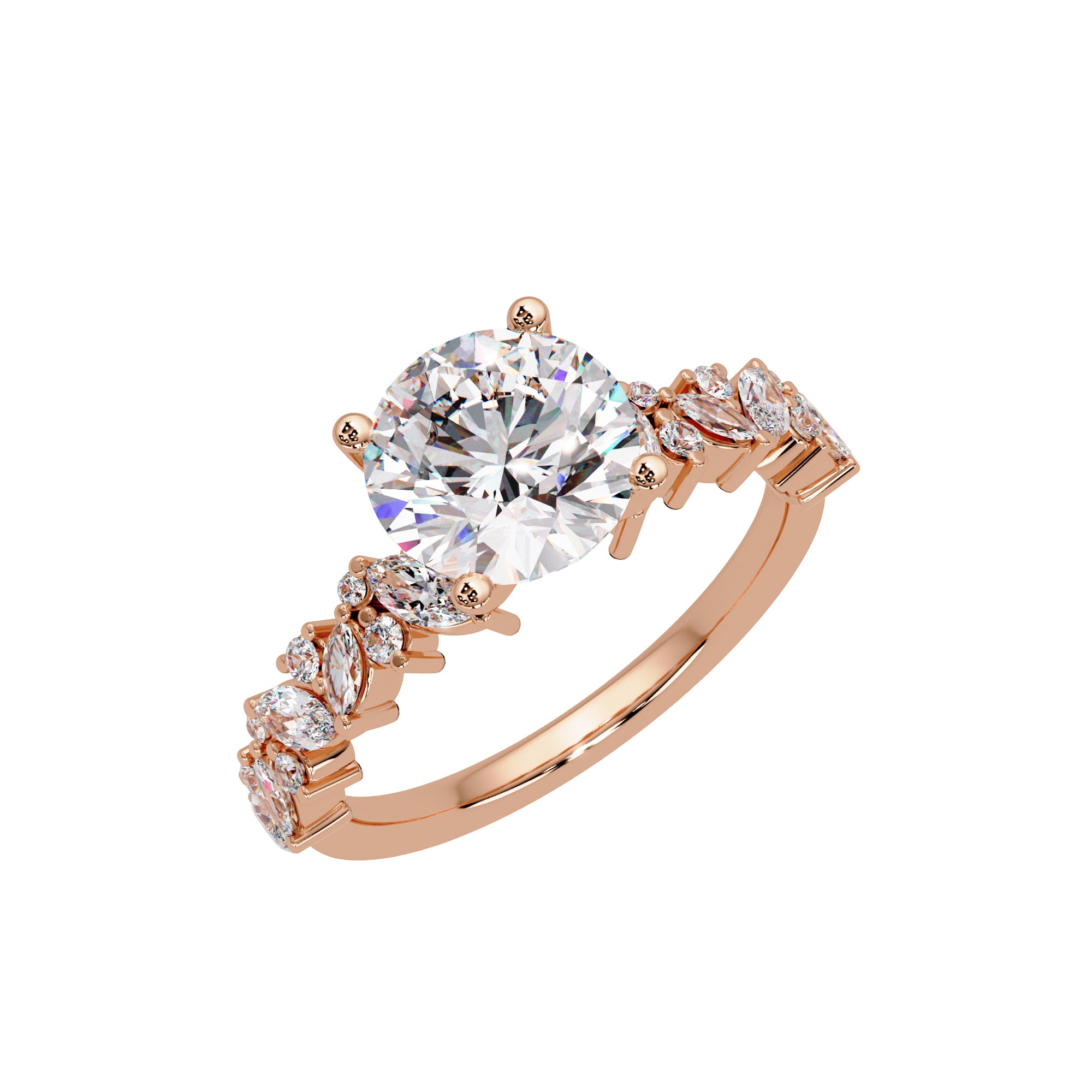 Lab Grown Diamond 3.00 CTW Round Side Stone Elegant Design Ring- Sterling Silver