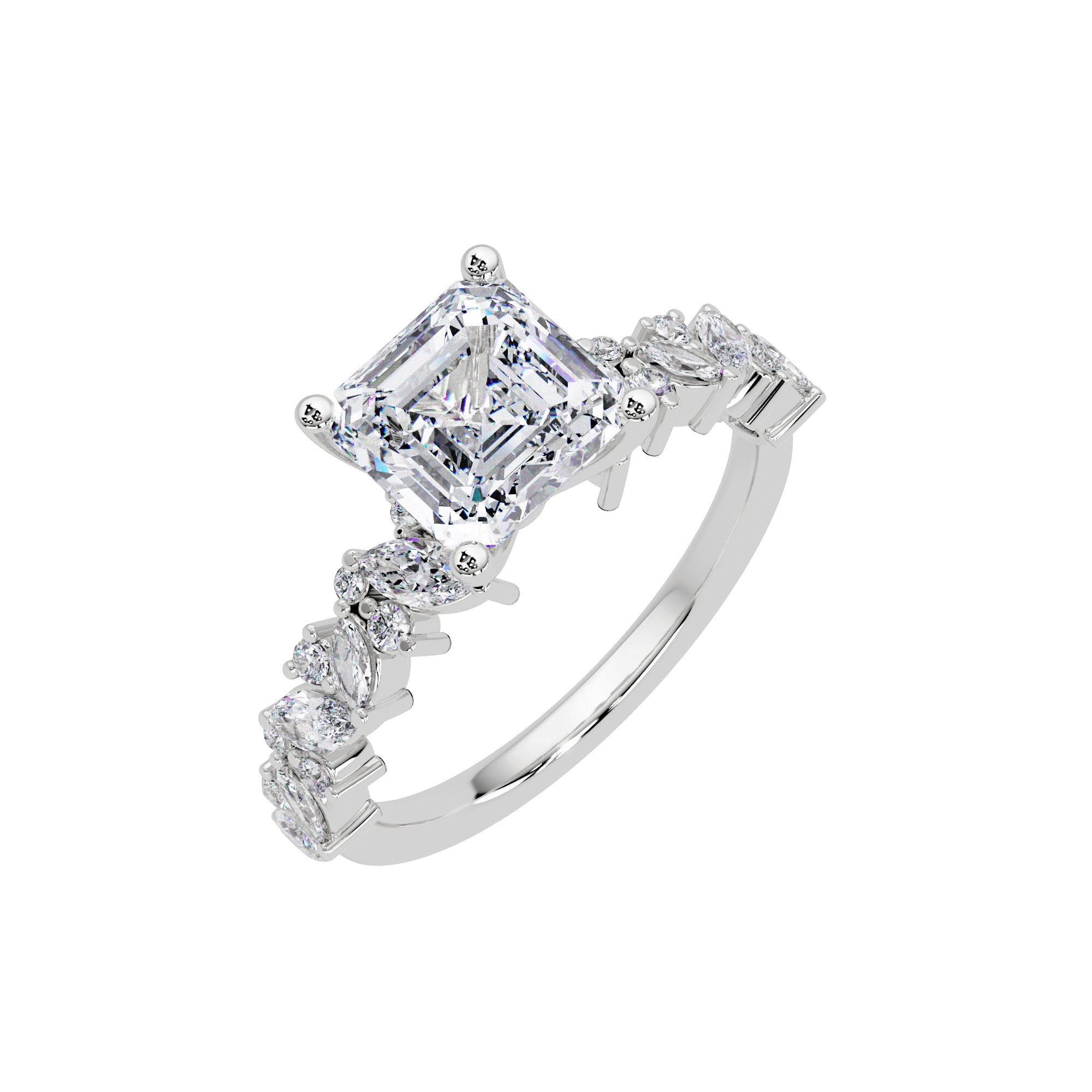 Lab Grown Diamond 2.85 CTW Octagon Side Stone Elegant Design Ring- Sterling Silver