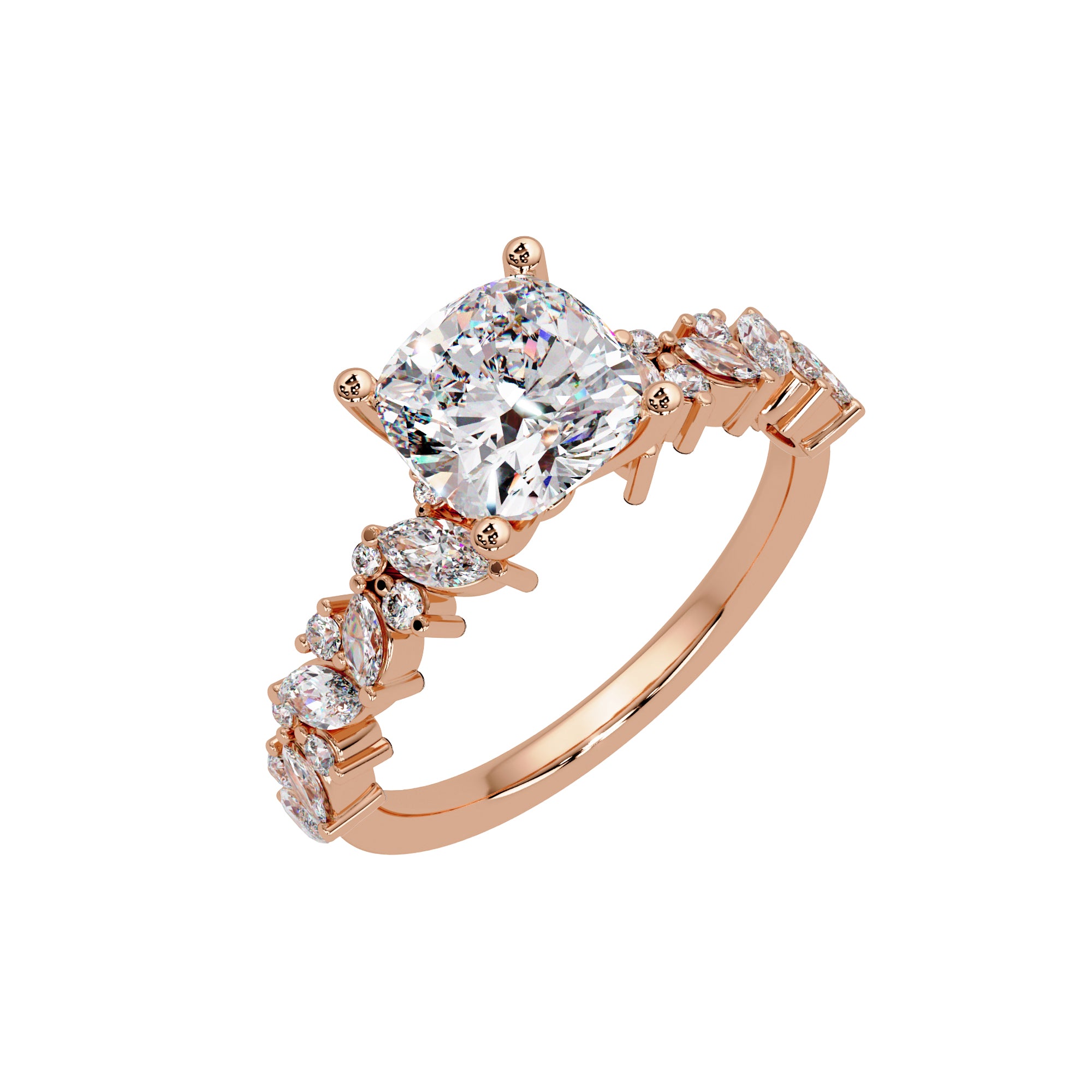 Lab Grown Diamond 2.80 CTW Cushion Side Stone Elegant Design Ring- Sterling Silver