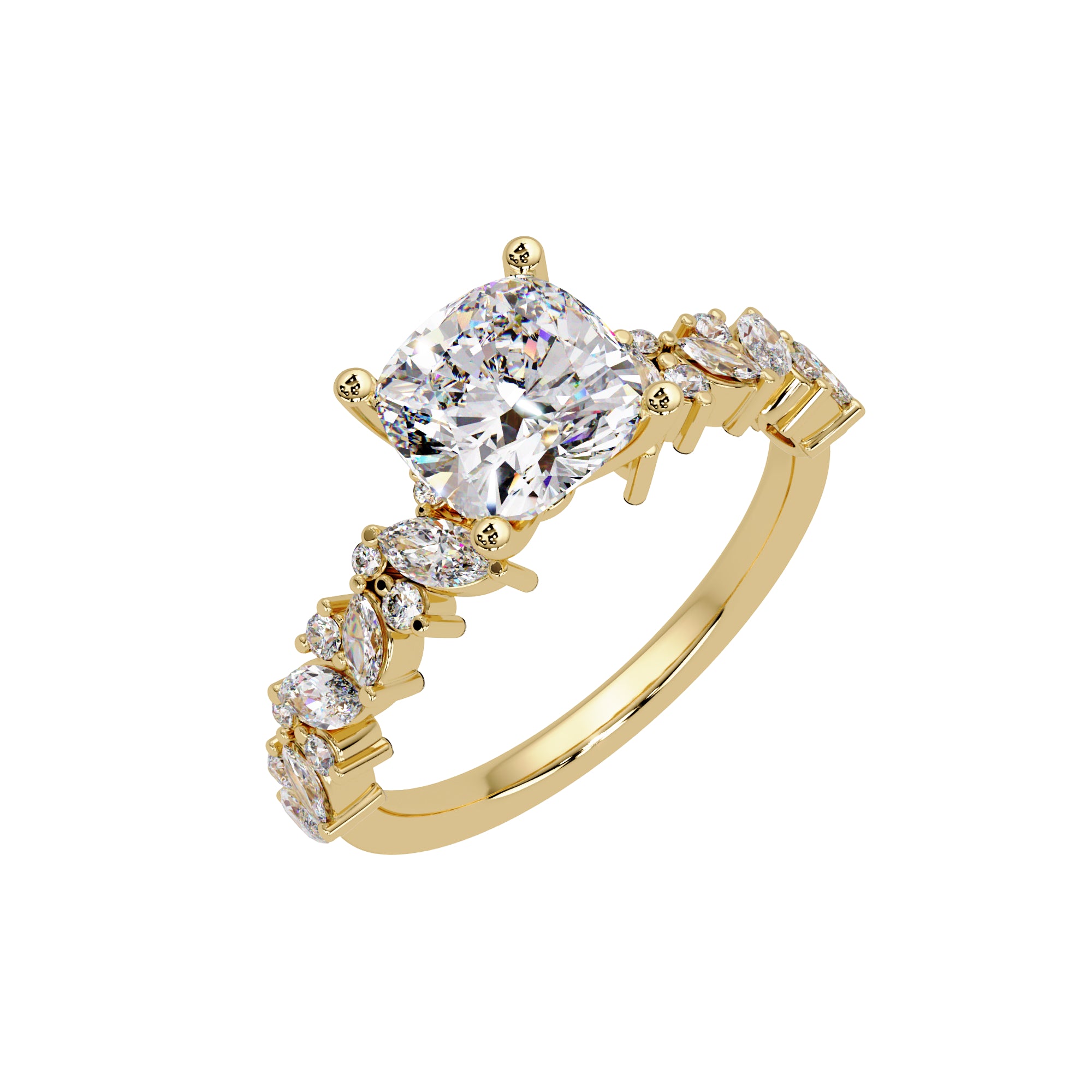 Lab Grown Diamond 2.80 CTW Cushion Side Stone Elegant Design Ring- Sterling Silver