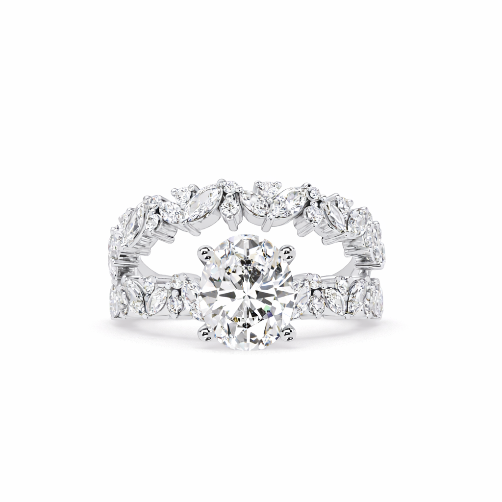 Lab Grown Diamond 2.85 CTW Marquise Side Stone Ring- Sterling Silver